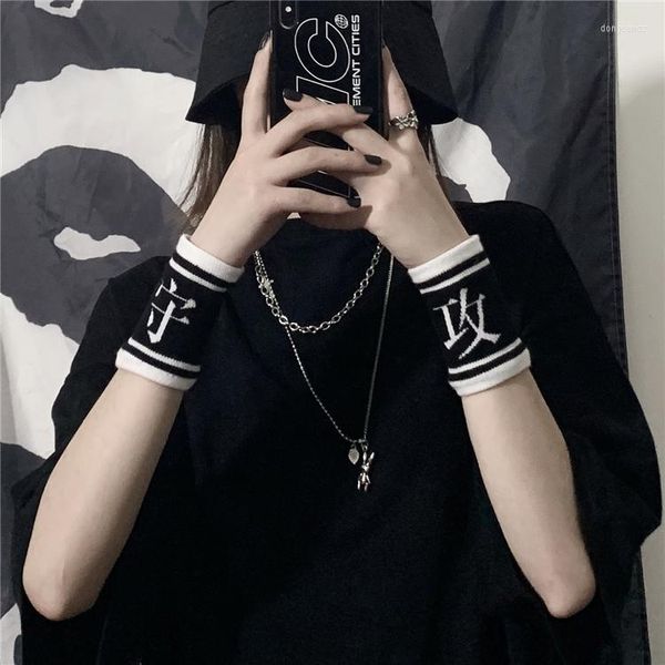 Knieschützer Sommer Gothic Harajuku Punk Schwarz Gestricktes Sportarmband für Männer und Frauen Mode Streetwear