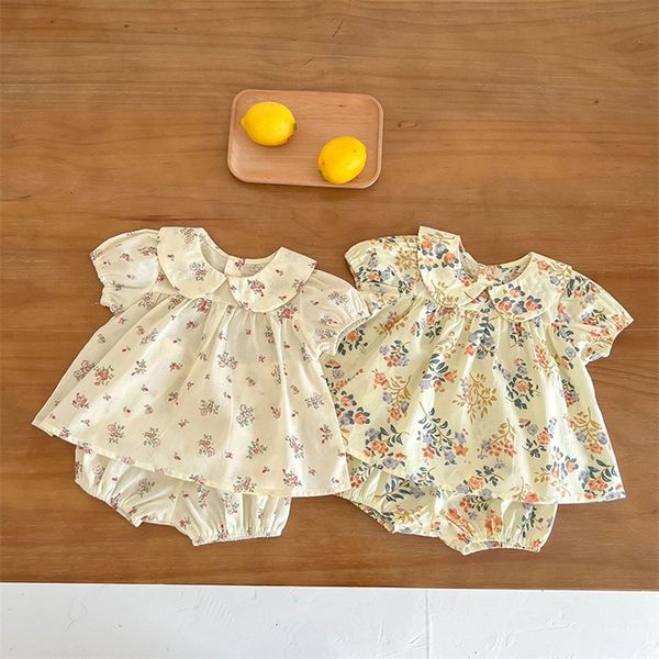 Roupas conjuntos de roupas de ver￣o Milancel Summer Baby Stop Conjunto de meninas florais Ternos de meninas Peter Pan Collar Tee e Bloomer 2 PCs 220916