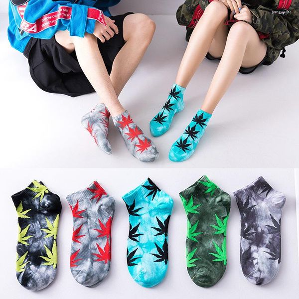 Erkek Socks Street Hip-Hop Spor Skateboarding Ins Tide Pamuk Tie-Boya Renkli Çift Düşük Tekne Toptan