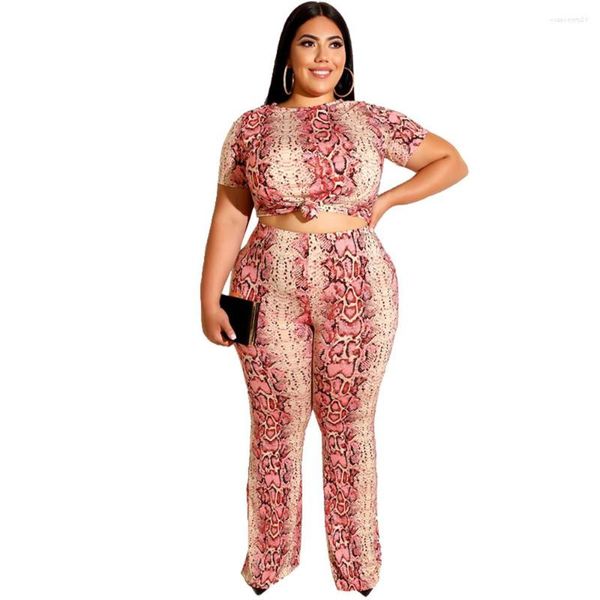 Rousistas de trilhas plus size mulheres roupas de manga curta no pescoço redondo top casual e solto de calça longa verão 2 peças Big 5xl