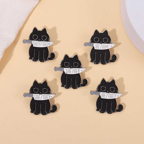 Милый животный кошачий брошь металлический значок черный кот держит нож английская одежда аксессуары