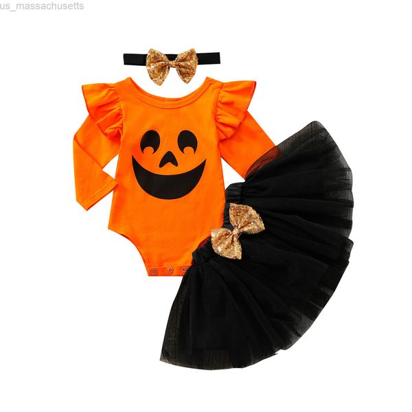 Besondere Anlässe Citgeett Herbst Halloween Kleinkind Baby Mädchen Outfits O-Ausschnitt Lange Ärmel Strampler Tutu Rock Stirnband Kleidung 0-18Monate L220915