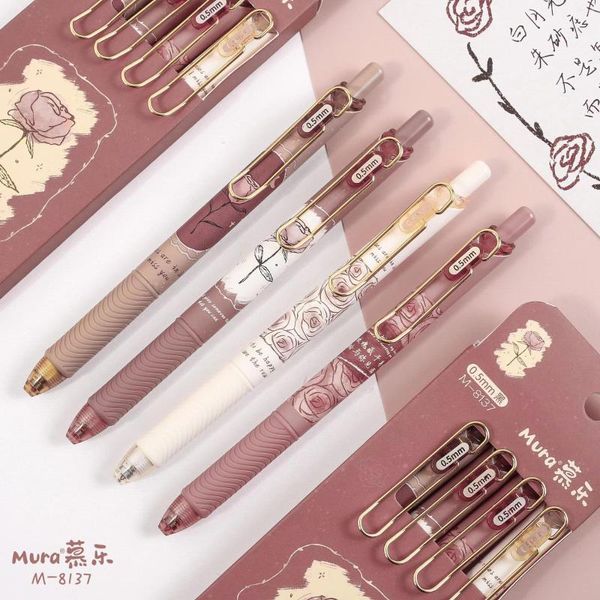 4 Teile/satz Kawaii Illustration Rose Blume Schwarz Tinte Gel Stift Student Schreibwaren Schule Bürobedarf Kinder Geburtstag Geschenk