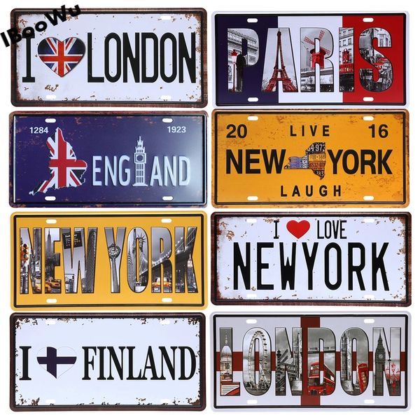 Placa de metal da cidade popular em todo o mundo Placa de metal Rota 66 Poster de parede de garagem Metal Metal Painting Decoração de parede vintage Placas de lata North America Tin Places Tamanho do pôster 15x30cm