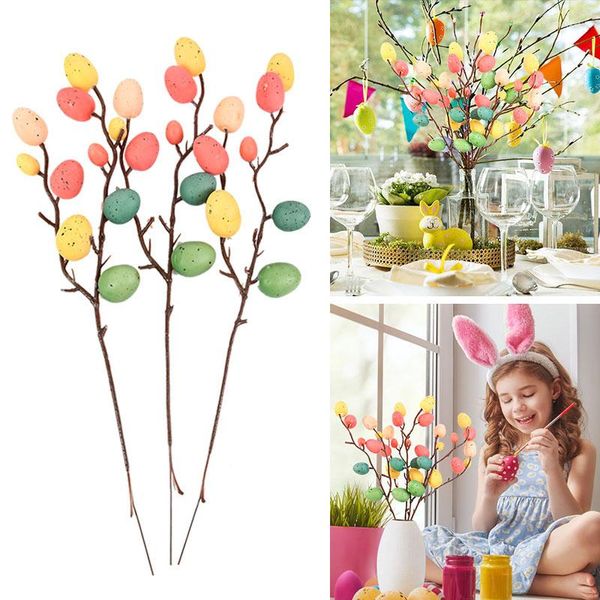 Party Dekoration Osterei Baum Zweig bunte Malerei Schaum Blume gefälschte Pflanze DIY Hochzeit Festival Home Vase Dekor