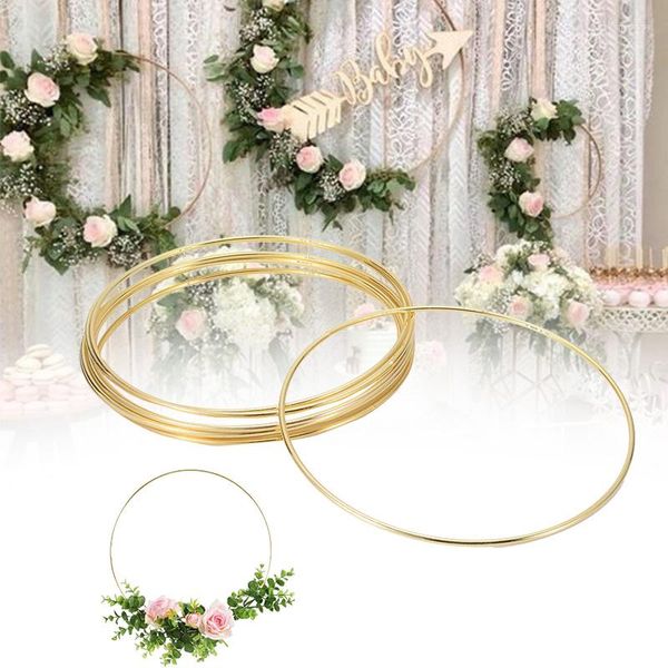 Декоративные цветы 1pcs 10-40 см железное золото металлическое кольцо портативное гирлянды детское душ свадебной невеста венок ручной работы обруч