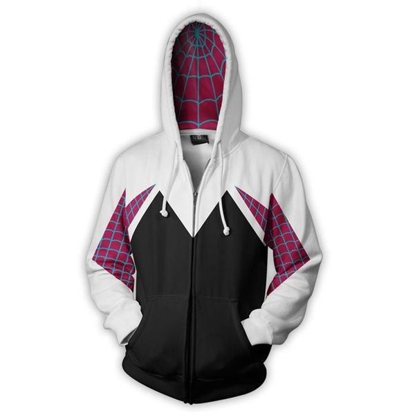 Cos Spider Gwen Gwen Growover Hoodie Unisex Yetişkin 3D Giyim Fermuar Kapşonlu Sweatshirt Plus Boyut S-5XL