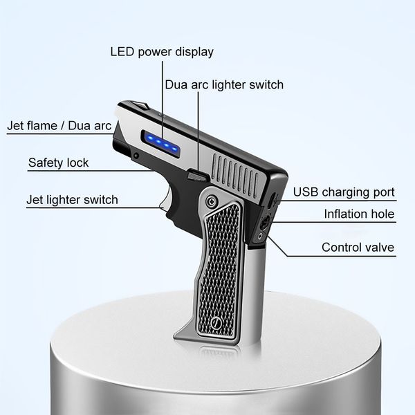 Accendino unico antivento gas-elettrico al plasma USB ricaricabile Accendini regalo per uomo Pistola pieghevole Torcia al butano Turbo Jet Fiamma Accendino per sigari Migliore qualità