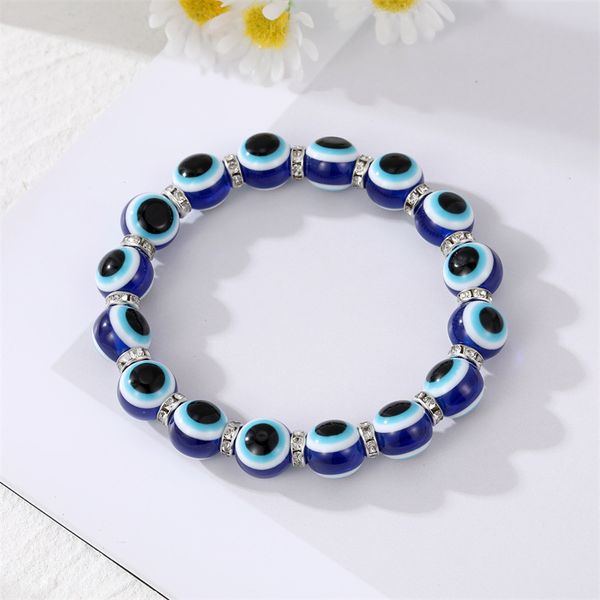 8mm 10mm Pulseira Blue Evil Eyes Wish Feminino Resinas Femininas Conta Pulseira Elástica Pulseiras Jóias