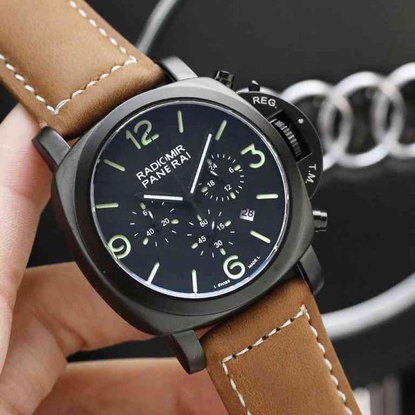 Оригинальные классические мужские часы Paneras, кожаные водонепроницаемые часы с хронографом, деловые часы Jam Tangan Lelaki Kuarza 01 Hi8y