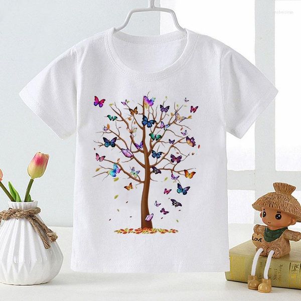 T-Shirts Kinder Mädchen T-Shirt Sommer Baby Magic Butterfly Tree Top Kleinkind T-Shirts Kleidung Kinder Cartoon Niedlich Weiß Kurzarm Freizeitkleidung