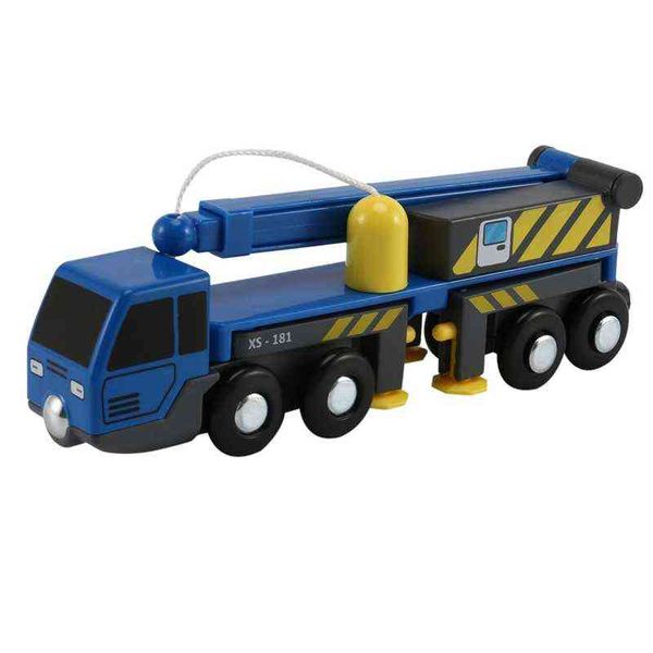 Modellini di automobili Set di treni multifunzionali Accessori Mini gru Camion Veicoli Giocattolo per bambini Compatibile con binari di legno Ferrovia 0915