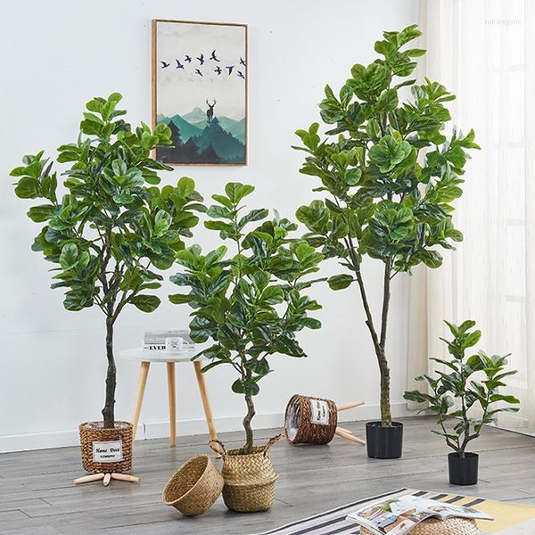 Dekoratif Çiçekler Tropikal Ağaç Büyük Yapay Bitki Banyan saksı gerçek dokunuş sahte palmiye yaprağı bonsai ev bahçesi dekorasyon