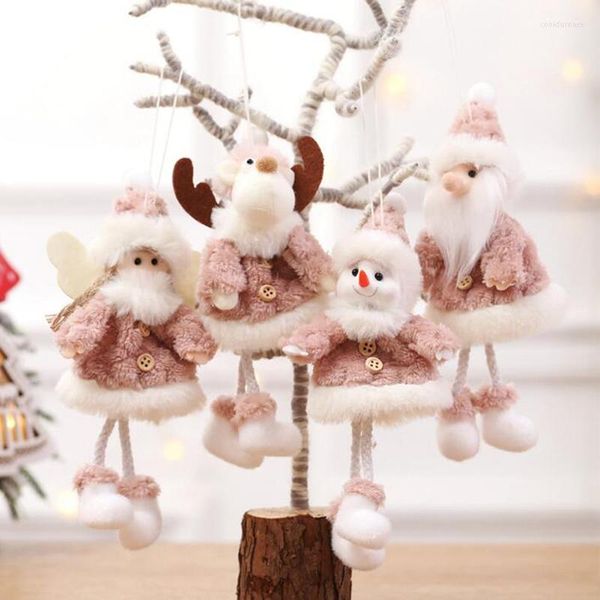 Decorazioni natalizie Anno Ornamento per albero di peluche rosa Simpatico pupazzo di neve Alce Ciondolo bambola Babbo Natale Angelo Decorazioni natalizie