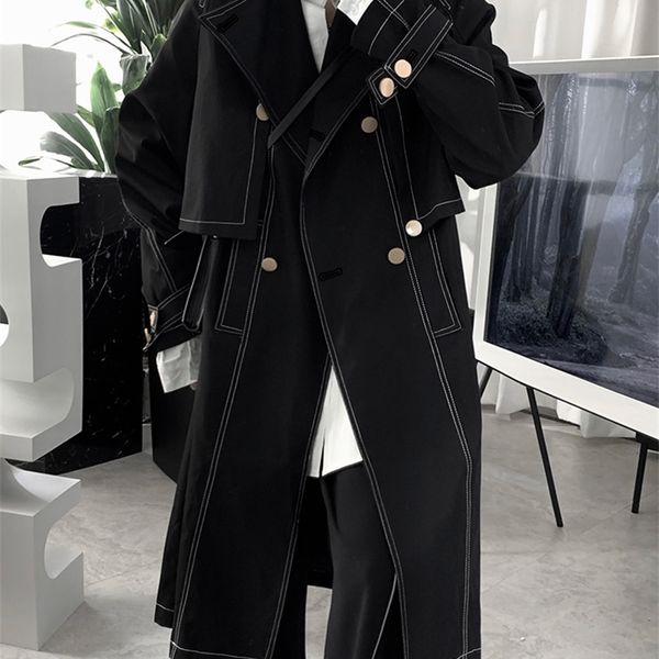 Lã masculina mistura Mauroicardi Spring Autumn Long Loose Cool Black Trench Men Basted Basted Luxury Designer British Style Overs Coats For Men 220915