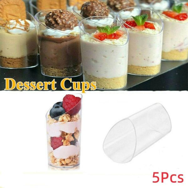 Festive Supplies 5 Stück 80 ml transparenter Hartplastik-Einweg-Party-S-Tropfen-Dessertbecher, Geburtstags-Mousse-Becher, Pudding, Gelee, Eis