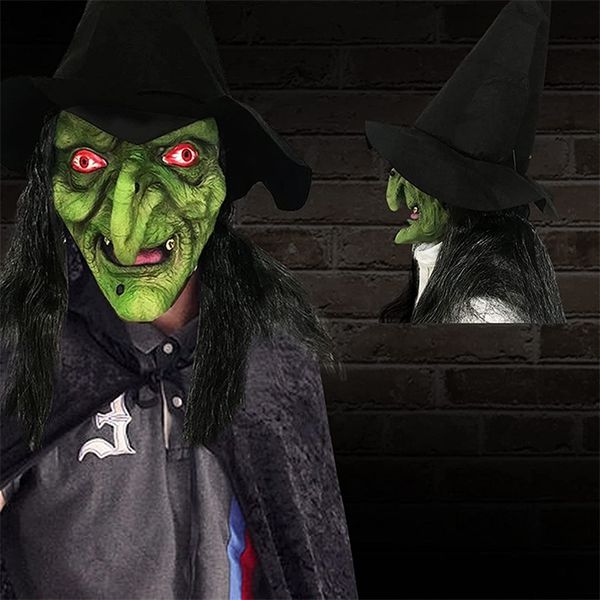 Partydekoration Halloween Alte Hexenmaske mit Haaren und Hut Gruseliger gruseliger Clown Hag Cosplay Realistische Masken Frauen Kostüm Requisiten 220915