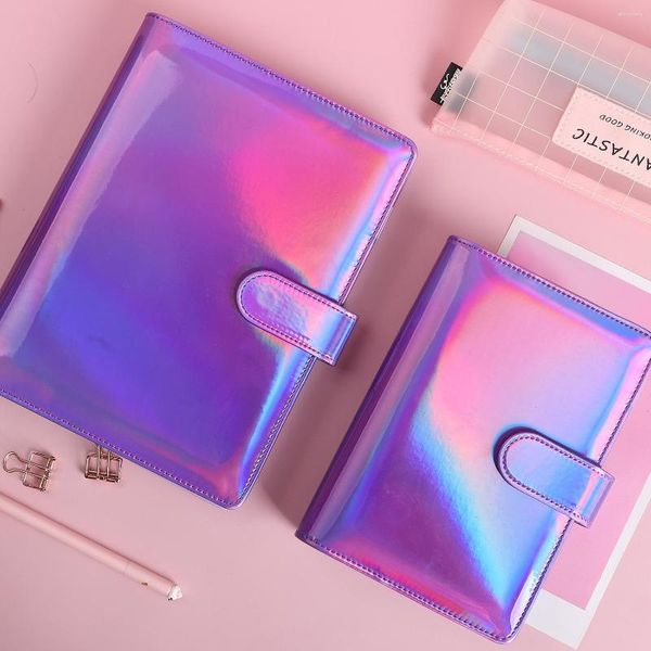 A5/A6 PU Macaroon Laser Glitter Loose Leak-Leaf Cover Binder Dairy Notebooks жесткие пополнения журнал путешественники кожа