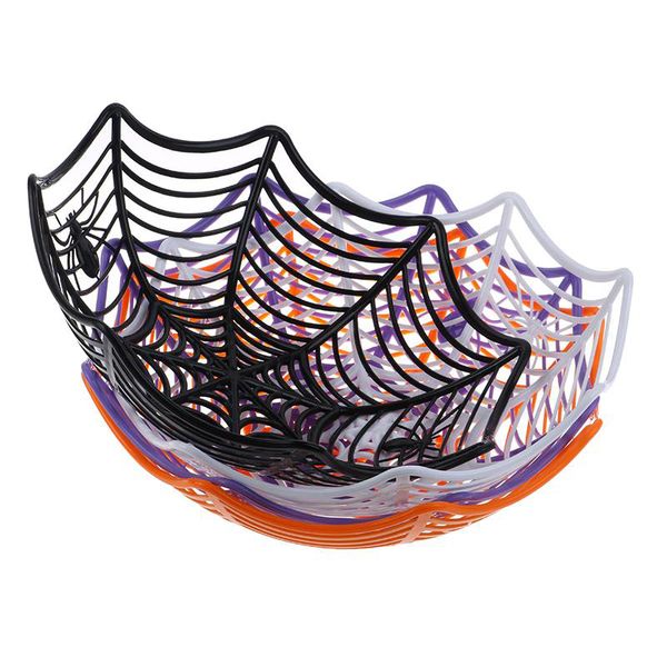 Halloween Candy Basket Spider Web Black Orange Bowl Pl￡stico Candy Caixa de frutas Decora￧￣o 28x8cm 1037