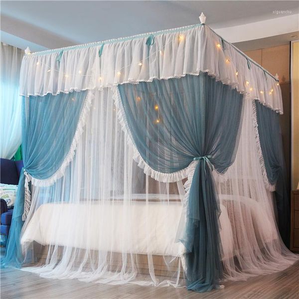 Mosquito líquido de luxo de luxo de dois andares de laço romântico Princesa estilo piso adequado para 1,2m 1,5m 1,8m 2m de decoração de quarto de cama