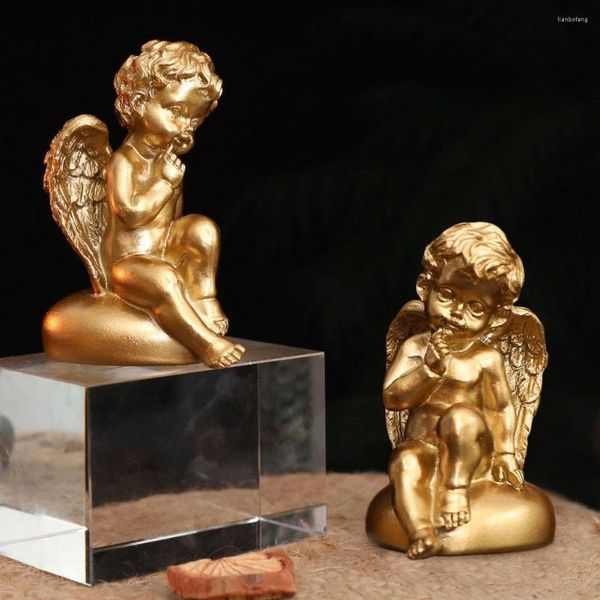 Estatuas decorativas anjos estátua resina ouro decoração fofa estatueta ao ar livre para desktop sculpture armário de vinho artesanato ornamental