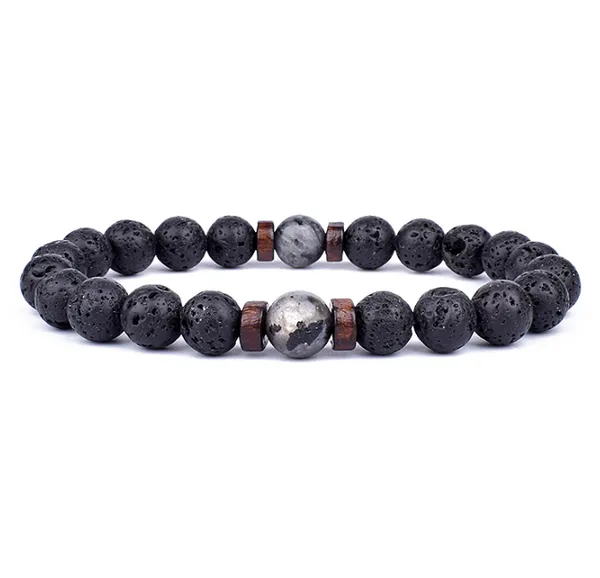 Vulkanstein-Armband für Männer, Lava-Holz, 8 mm Perlen, Armband, tibetischer Buddha, Handgelenkkette, Damen und Herren