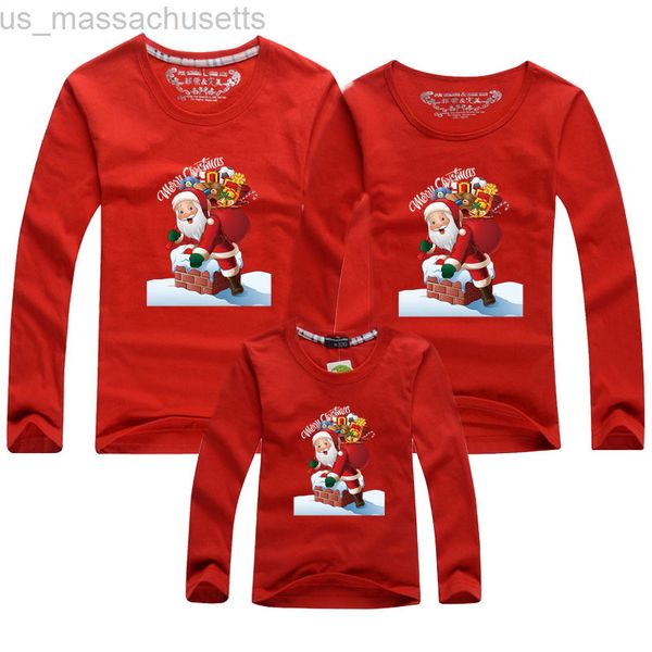 Família combinando roupas de natal familiar camiseta combinando homens homens de camiseta de bebê de manga longa Cartoon de algodão impressão de ano novo menino menino mãe pai camiseta l220916