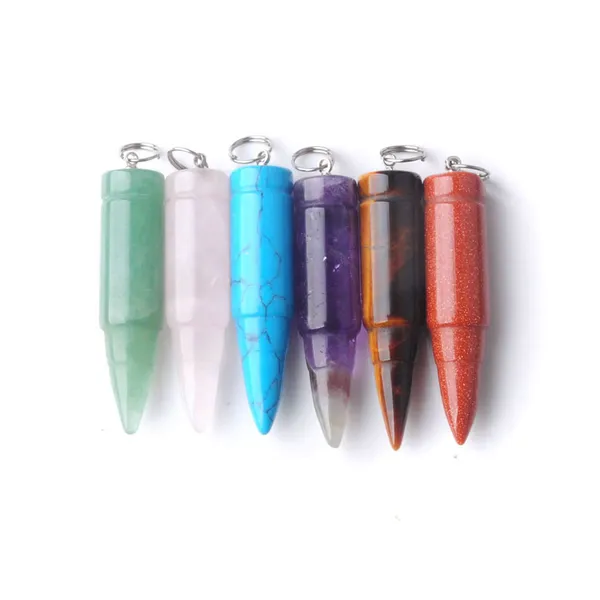 Amethyst Natural Stone Bullet Penent для ювелирных изделий для изготовления DIY Ожерелье Серьки Аксессуары очарование подарка Decor Bn346