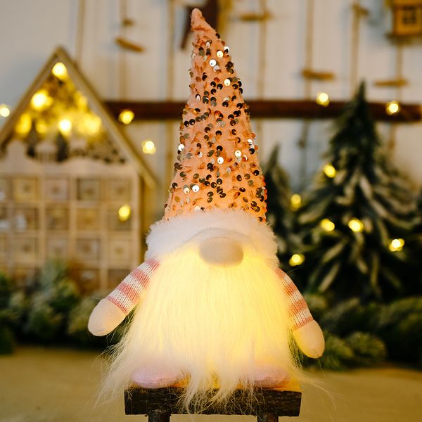 Lantejoulas de decora￧￣o de Natal com luzes Rudolph Doll Doll Luminous sem rosto ornamentos