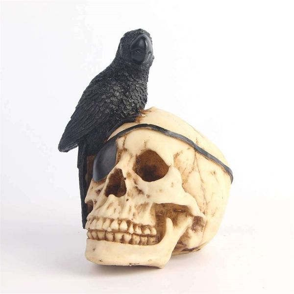 Oggetti decorativi Figurine Corvo su teschio Halloween Decorazioni per la casa Statua di corvo gotico Uccello appollaiato Figurina di scheletro Macabro ossario Scultura 220915