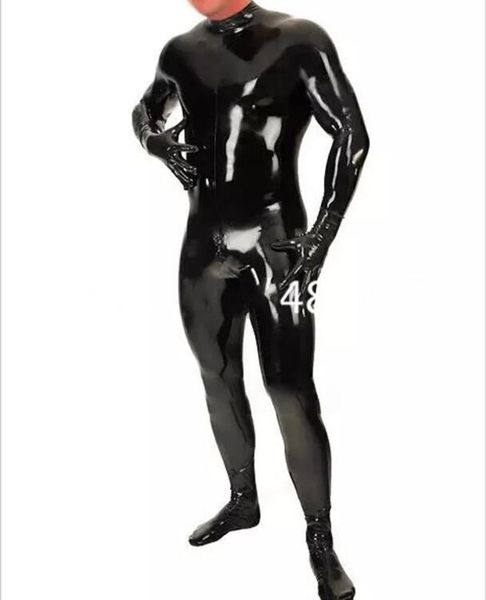 Mode-Catsuit-Kostüme, PVC-Kunstleder, schwarzer Latex-Trikot, sexy Kleidungsstück für männliche Hautstrumpfhosen, Bodys, 3-Wege-Reißverschluss hinten bis zum vorderen Schritt