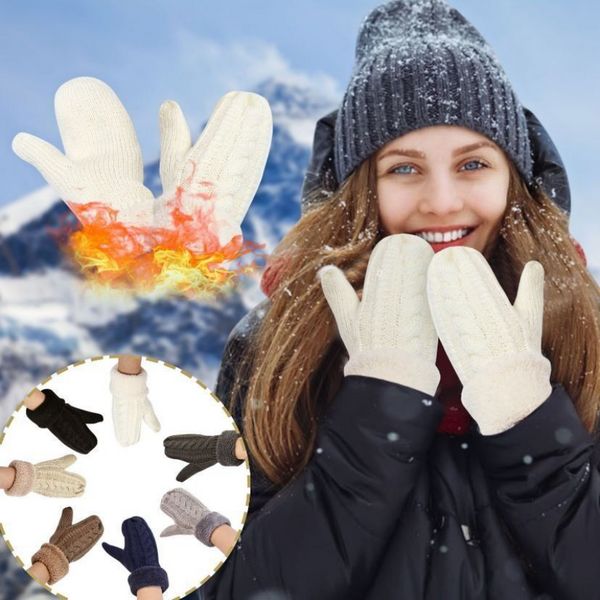 Frauen Mode Stricken Twist Blumen Fäustlinge Winter Weibliche Wolle Plus Kaschmir Samt Verdickung Warme Voll Finger Handschuhe Guantes FY3892 F0916