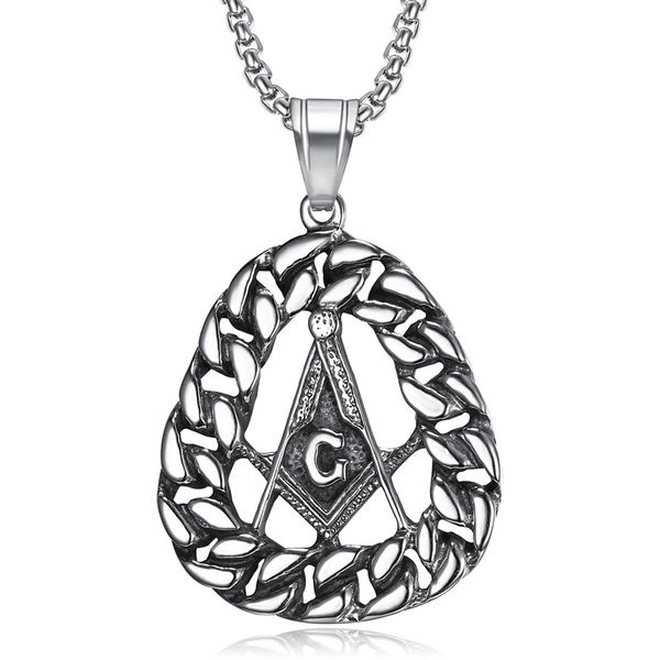 Pendente della collana dell'emblema massonico dell'acciaio inossidabile di Hip Hop Libero Mason Hollow Black Chain Shape Compass Massonry Signet signs Articolo gioielli