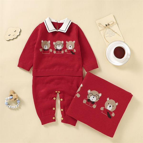 Наборы для одежды рожденные детская одежда набор 100%хлопковое вязаное маленькое мальчика для мальчика одеяло с милые медведь малыш