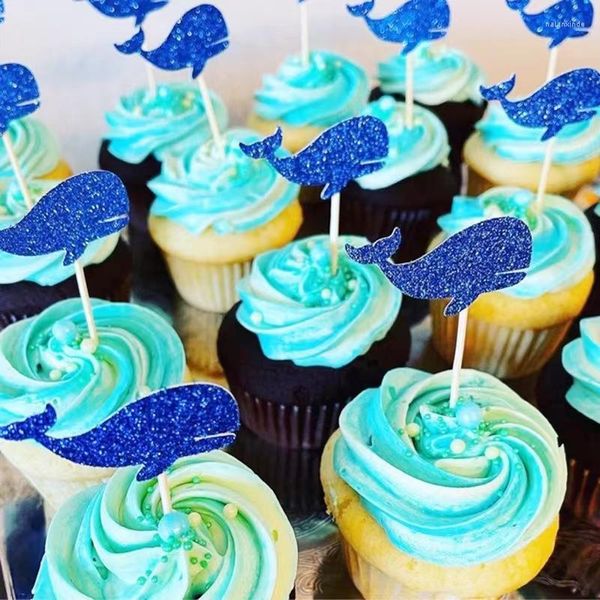 Festival Malzemeleri Arieslan 8pcs Mavi Dolphin Cupcake Bebek Duş Boy Kek Topper Okyanus Doğum Günü Deoch Düğün Dekor