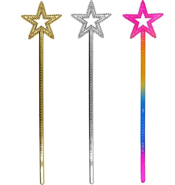 Star Wand Elf Baton Halloween Toys Angel Fada Princesa Magic Stick Decorações de festa de aniversário 13 polegadas Gold Silver Rainbow