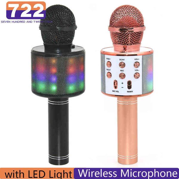 Microfones sem fio Bluetooth Karaokê Microphone Alto -falante portátil Handheld Home KTV Player com LED Light Function Micro para Music Player T220916