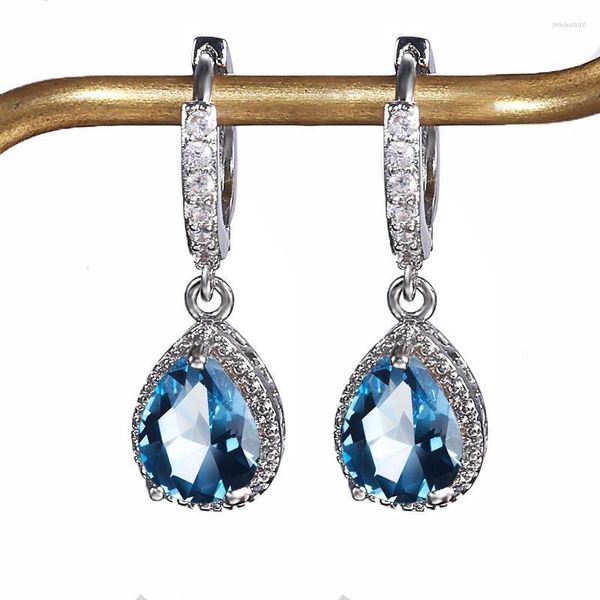 Brincos Dangle Cellacity Genuine 925 Sterling Drop for Charm Lady com 7 9mm Blue Sapphire Gemstone Wedding Party Wholesale Gift