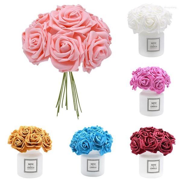 Fiori decorativi 24pcs 7cm Rose in schiuma per la decorazione domestica di nozze Scrapbooking PE Teste di fiori Kissing Balls Multi Color Rose