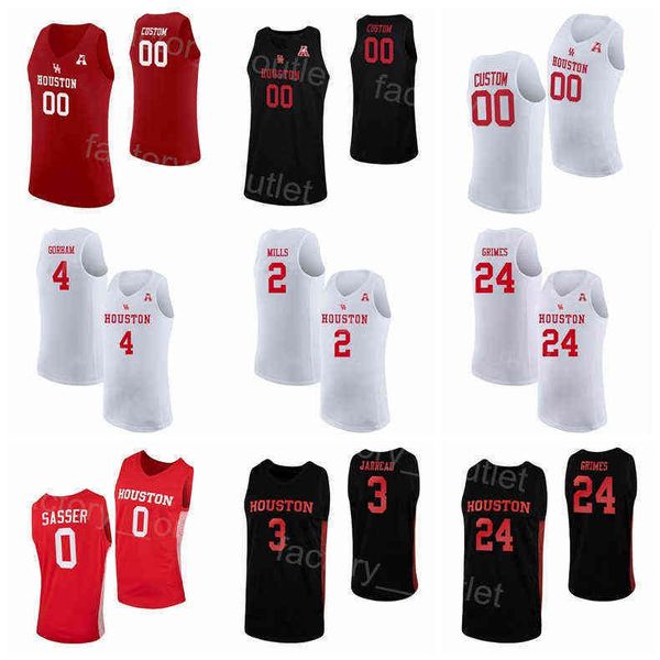 NCAA Basketball College Houston Cougars Trikot 24 Quentin Grimes 0 Marcus Sasser 3 DeJon Jarreau 2 Caleb Mills 4 Justin Gorham Teamfarbe Rot Schwarz Weiß