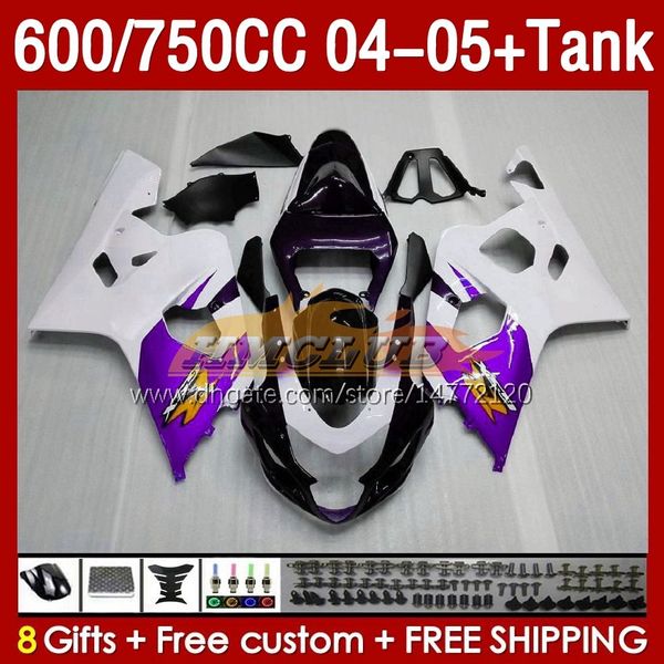 Tanque de atendimento de moldes de inje￧￣o para Suzuki GSXR-600 GSXR750 GSXR600 PURPO BRANCO GSXR-750 K4 2004 2005 153NO.100 GSX-R600 GSXR 600 750 CC 04-05 600CC 750CC 04 05 OEM Fakeening