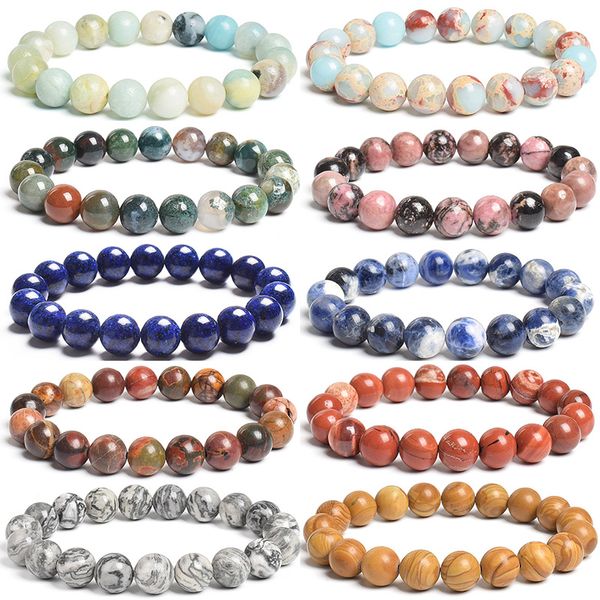 Bracciale con perline in pietra naturale da 10 mm, filo rotondo, occhio di tigre, agate, braccialetti con perline di ametista, per uomo, donna, corda elastica, gioielli fatti a mano