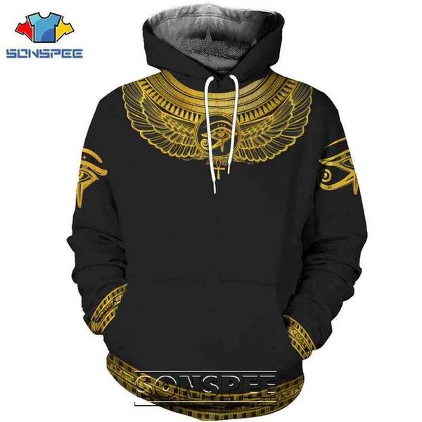 Felpe con cappuccio da uomo Felpe SONSPEE Antico Egitto Faraone Stampa 3D Felpa con cappuccio da uomo Casual Manica lunga Occhio egiziano di Horus Dio Cappotto Felpa