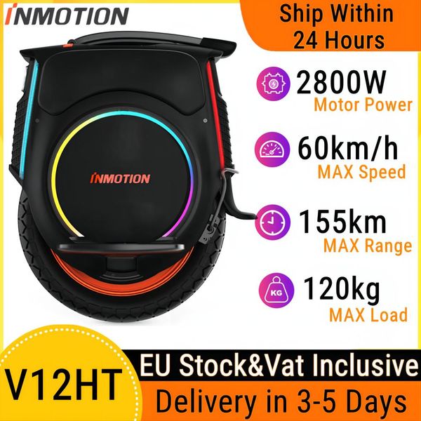 Inmotion V12HT Scooter de autoequilíbrio Multifuncional Tela sensível ao toque Smart Electric Unicycle High Torque EUC Wheel 2500W Potente Monowheel Incluindo IVA