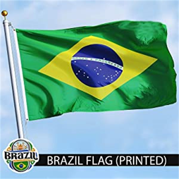 Bandiera del Brasile 3x5 Ft Colori vivaci Intestazione in tela di poliestere e occhielli in ottone con doppia cucitura Serie stampata Bandiere degli Stati Uniti del Brasile all'aperto