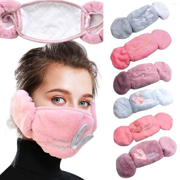 Berretti Scaldino invernale Paraorecchie in pelliccia Maschera due in uno per accessori per il viso Cuffie antirumore per donna Cartone animato Cuffie calde e carine