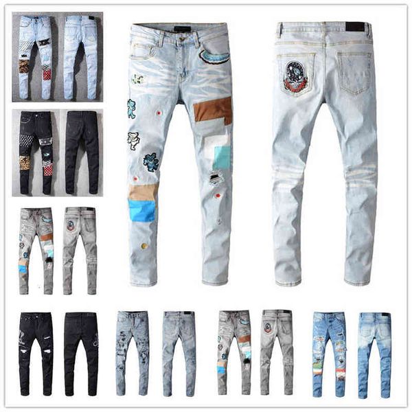 Herrenjeans 2021 Hot Mens Fashion Skinny Straight Slim Zerrissene Jeans Herrenmode Herren Streetwear Motorrad Biker Jeanshose Jeans Größe 28-40