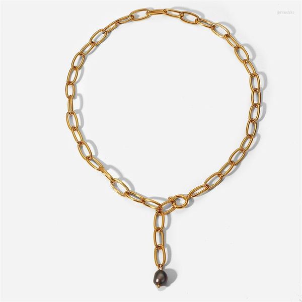 Подвесные ожерелья из нержавеющей стали Черная жемчужная ожерелье Золотая овальная цепь для женщин.