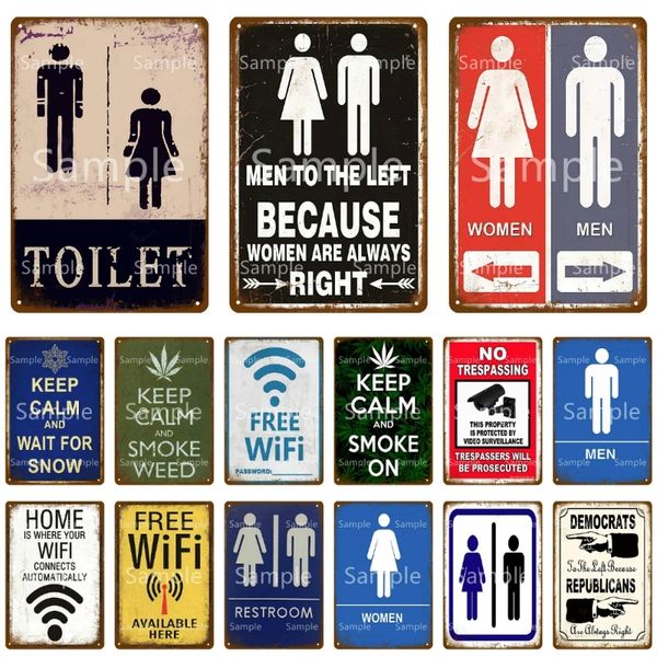 Frauen Männer Toilette Metall Malerei Schilder Toilette Zinnschild Wanddekoration für Mann Cave Hotel Pub Bar Eisen Kunst Sticket kostenlos WiFi Poster Dekoration Größe 30x20 cm