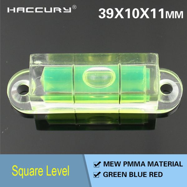 50pcs/lote haccury 39x10x11mm PMMA Nível de bolha coluna quadrada com orelhas Instrumento de medição no nível do espírito de concha acrílica